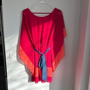 Jealous Tomato Pink and Orange Dress with Blue Belt